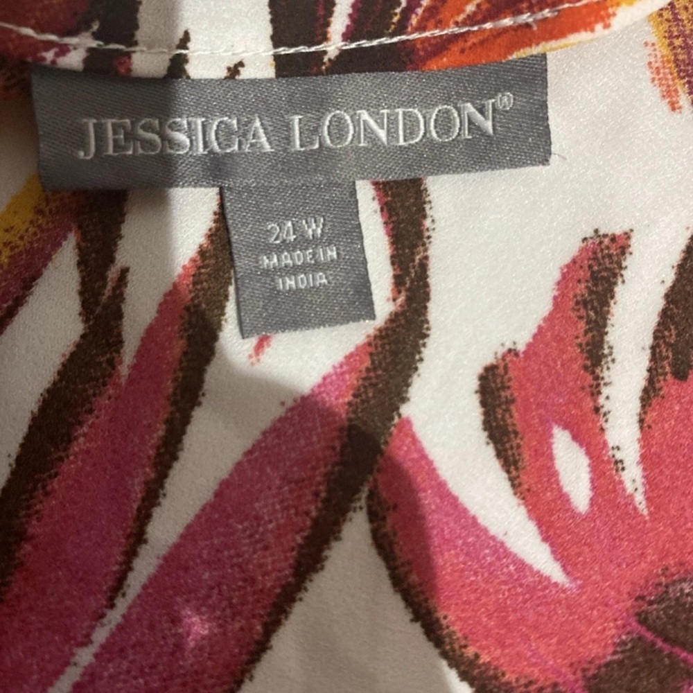 Jessica London Burgundy and Gold Tropical Ruffle Sleeve Blouse - Picture 5 of 7